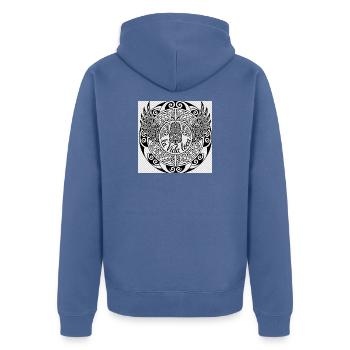 Vida Loca Mandala mit Flügeln - Unisex Premium Bio Zip Hoodie - Taubenblau - Hinten - Nico (187cm)