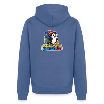 Pinguin Rucksack groß Abenteuer los Reise Humor - Unisex Premium Bio Zip Hoodie - Taubenblau - Hinten - Nico (187cm)