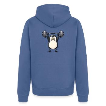 Penguin with dumbbell fitness bodybuilding - Unisex Premium Organic Zip Hoodie - stone blue - Back - Nico (187cm)