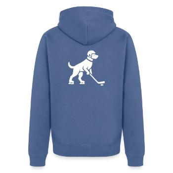 Hund Eishockey Spieler Silhouette - Unisex Premium Bio Zip Hoodie - Taubenblau - Hinten - Nico (187cm)