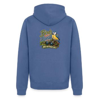 Birds Don't Rush – Lustiges Vogelbeobachtungs-Naturdesign - Unisex Premium Bio Zip Hoodie - Taubenblau - Hinten - Nico (187cm)