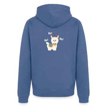 Weihnachtslama mit Glocke - Unisex Premium Bio Zip Hoodie - Taubenblau - Hinten - Nico (187cm)