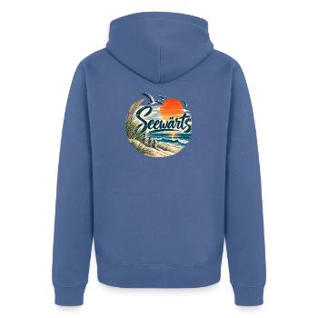 Seewärts Strandsunset - Unisex Premium Bio Zip Hoodie - Taubenblau - Hinten - Nico (187cm)
