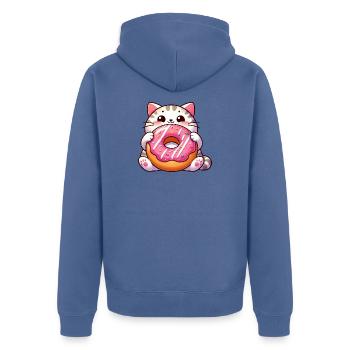 Süße Katze mit Donut Nachtisch Naschkatze - Unisex Premium Bio Zip Hoodie - Taubenblau - Hinten - Nico (187cm)
