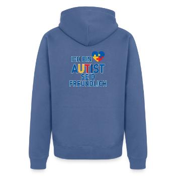 Ich bin Autist seid freundlich - Unisex Premium Bio Zip Hoodie - Taubenblau - Hinten - Nico (187cm)