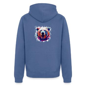 Bunter Bärenkopf PopArt - Unisex Premium Bio Zip Hoodie - Taubenblau - Hinten - Nico (187cm)