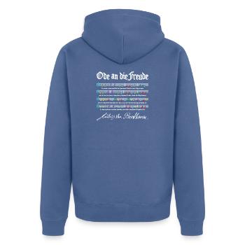 Ode to Joy - Unisex Premium Organic Zip Hoodie - stone blue - Back - Nico (187cm)