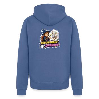 Hausaufgaben Aber Zauberhaft Zauberer Kind Spruch - Unisex Premium Bio Zip Hoodie - Taubenblau - Hinten - Nico (187cm)