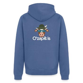 O'zapft is Kuh weiß - Unisex Premium Bio Zip Hoodie - Taubenblau - Hinten - Nico (187cm)