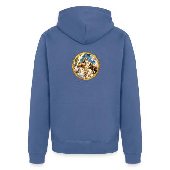 Zeus Blitz auf goldener Wolke - Unisex Premium Bio Zip Hoodie - Taubenblau - Hinten - Nico (187cm)