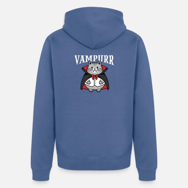 Vampurr Spooky Halloween Vampire Chat - Veste à capuche bio Premium Unisexe - bleu pigeon