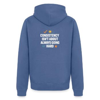 Konsequenz statt harter Arbeit, motivierend - Unisex Premium Bio Zip Hoodie - Taubenblau - Hinten - Nico (187cm)