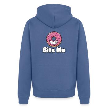 Bite Me Donut Grinsen - Unisex Premium Bio Zip Hoodie - Taubenblau - Hinten - Nico (187cm)