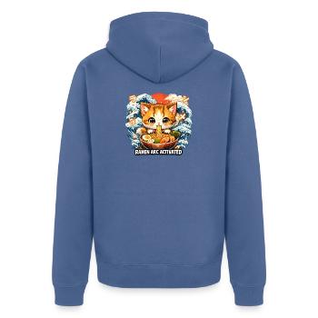 Kawaii Katze Ramen Nudeln Anime Katze - Unisex Premium Bio Zip Hoodie - Taubenblau - Hinten - Nico (187cm)
