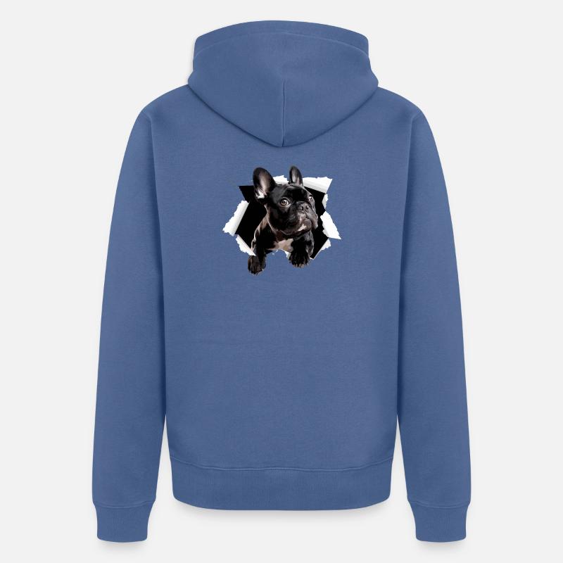 Percée du bouledogue français Drôle - Veste à capuche bio Premium Unisexe - bleu pigeon