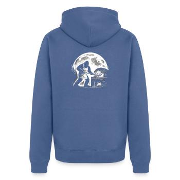 Bigfoot Pizza Maker - Unisex Premium Organic Zip Hoodie - stone blue - Back - Nico (187cm)