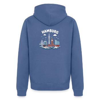 Hamburg Skyline Küstenzauber - Unisex Premium Bio Zip Hoodie - Taubenblau - Hinten - Nico (187cm)