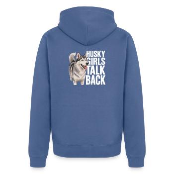 Husky-Mädchen antworten lustiger Husky-Hund - Unisex Premium Bio Zip Hoodie - Taubenblau - Hinten - Nico (187cm)