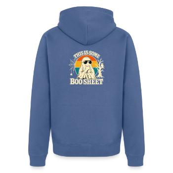 Das ist wirklich ein lustiges Retro-Geister-Halloween auf einem Boo Sheet. - Unisex Premium Bio Zip Hoodie - Taubenblau - Hinten - Nico (187cm)