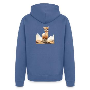 Alpaga au soleil - Veste à capuche bio Premium Unisexe - bleu pigeon - Dos - Nico (187cm)