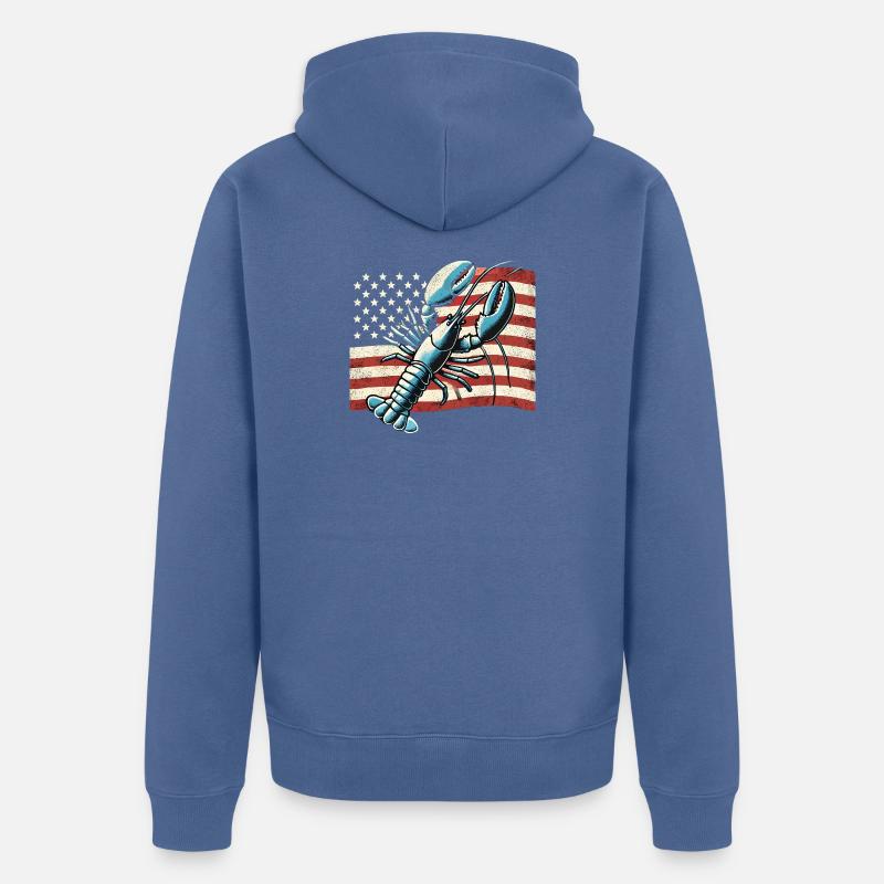 Homard devant le drapeau américain - Veste à capuche bio Premium Unisexe - bleu pigeon