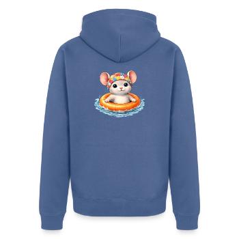 Süße Maus mit Schwimmring im Wasser  - Unisex Premium Bio Zip Hoodie - Taubenblau - Hinten - Nico (187cm)