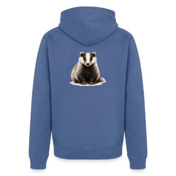 Dachs Illustration im Vintage-Style - Unisex Premium Bio Zip Hoodie - Taubenblau - Hinten - Nico (187cm)