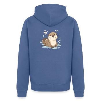 Niedlicher Kawaii-Otter – beruhigendes Naturtier - Unisex Premium Bio Zip Hoodie - Taubenblau - Hinten - Nico (187cm)