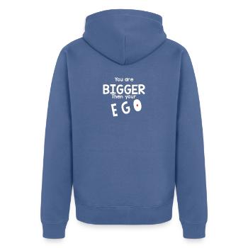 Plus grand que ton ego - Veste à capuche bio Premium Unisexe - bleu pigeon - Dos - Nico (187cm)