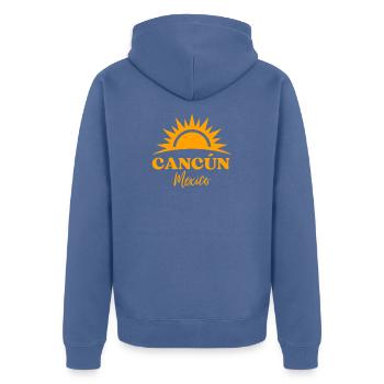 Cancún Sunrise  - Unisex Premium Organic Zip Hoodie - stone blue - Back - Nico (187cm)