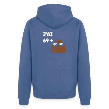 69 plus 1 - Veste à capuche bio Premium Unisexe - bleu pigeon - Dos - Nico (187cm)