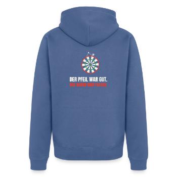 Dart Ausrede: Das Board hing falsch - Unisex Premium Bio Zip Hoodie - Taubenblau - Hinten - Nico (187cm)
