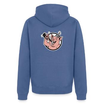 Piggy with Celebration Bottle - Unisex Premium Organic Zip Hoodie - stone blue - Back - Nico (187cm)