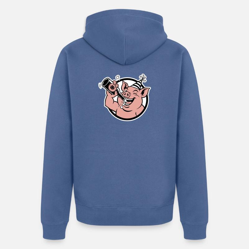 Cochon avec bouteille de célébration - Veste à capuche bio Premium Unisexe - bleu pigeon