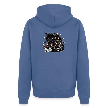 Grumpy Christmas Cat. Meow but please without tinsel - Unisex Premium Organic Zip Hoodie - stone blue - Back - Nico (187cm)