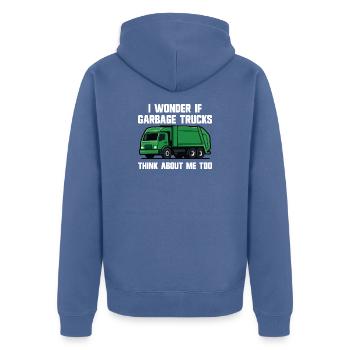 I wonder if garbage trucks are thinking of me - Unisex Premium Organic Zip Hoodie - stone blue - Back - Nico (187cm)