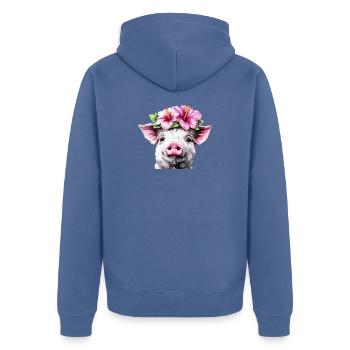 Hibiskuskrone Schwein - Unisex Premium Bio Zip Hoodie - Taubenblau - Hinten - Nico (187cm)