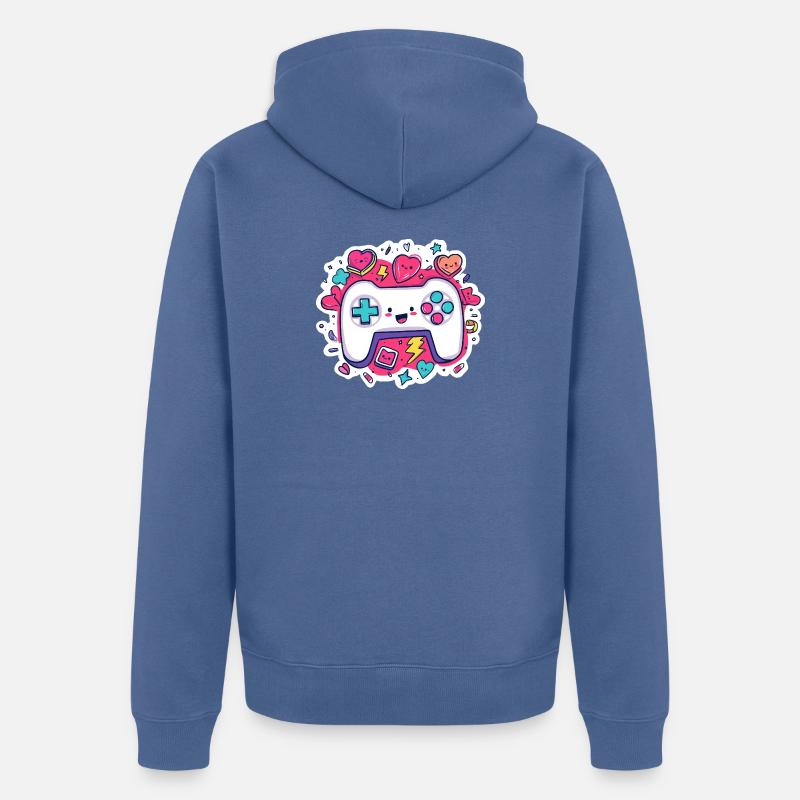 Kawaii Controller Herz Neon Stil - Unisex Premium Bio Zip Hoodie - Taubenblau