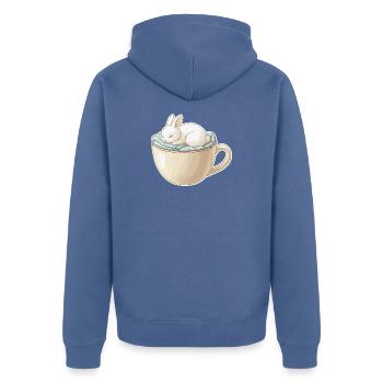 Sleeping rabbit in a cup - Unisex Premium Organic Zip Hoodie - stone blue - Back - Nico (187cm)
