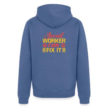 Social Worker Quote Worker Can Fix It Social Work - Unisex Premium Bio Zip Hoodie - Taubenblau - Hinten - Nico (187cm)
