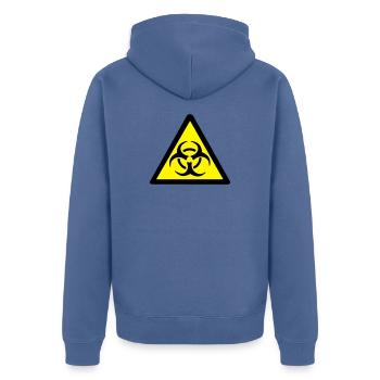 Warning Biohazard - Unisex Premium Organic Zip Hoodie - stone blue - Back - Nico (187cm)