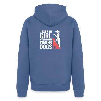 Juste une fille qui entraîne des chiens Fierté de dresseuse - Veste à capuche bio Premium Unisexe - bleu pigeon - Dos - Nico (187cm)