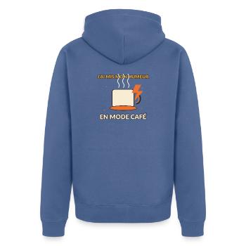 Mode Café Humeur Dynamique - Veste à capuche bio Premium Unisexe - bleu pigeon - Dos - Nico (187cm)
