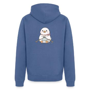 Stricken  - Unisex Premium Bio Zip Hoodie - Taubenblau - Hinten - Nico (187cm)