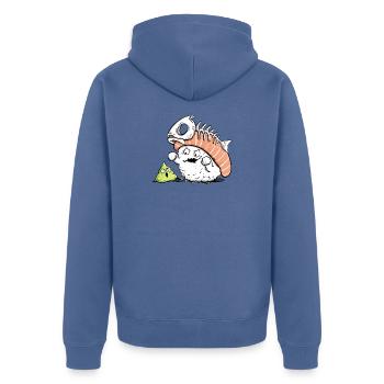 Lustiges Sushi mit Fischgräte I Kawaii Japan Essen - Unisex Premium Bio Zip Hoodie - Taubenblau - Hinten - Nico (187cm)