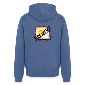 Toast mit Spiegelei Grafik - Unisex Premium Bio Zip Hoodie - Taubenblau - Hinten - Nico (187cm)