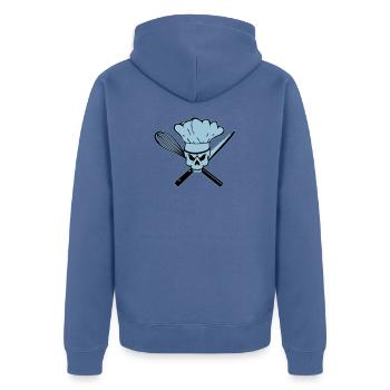 Koch Pirat oder Rebell Totenkopf - Unisex Premium Bio Zip Hoodie - Taubenblau - Hinten - Nico (187cm)