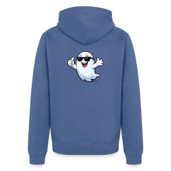 Sonnengeist mit Sonnenbrille - Veste à capuche bio Premium Unisexe - bleu pigeon - Dos - Nico (187cm)