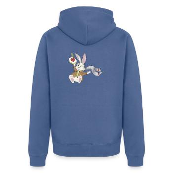 Late Again Clock Rabbit - Unisex Premium Organic Zip Hoodie - stone blue - Back - Nico (187cm)