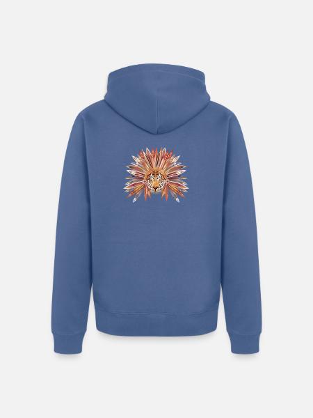 Tiger mit dekorativem Federkopfschmuck - Unisex Premium Bio Zip Hoodie - Taubenblau